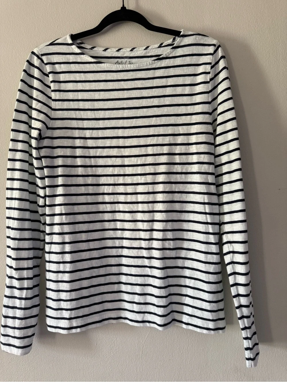 J.Crew Artist Tee L Navy White Striped Long Sleeve Breton Cotton Top